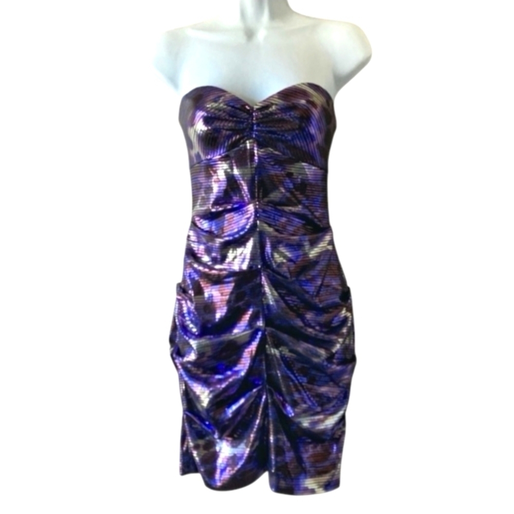 Hailey Logan by Adrianna Papell Women Ruched MetalicStrapless Mini Dress Size 5